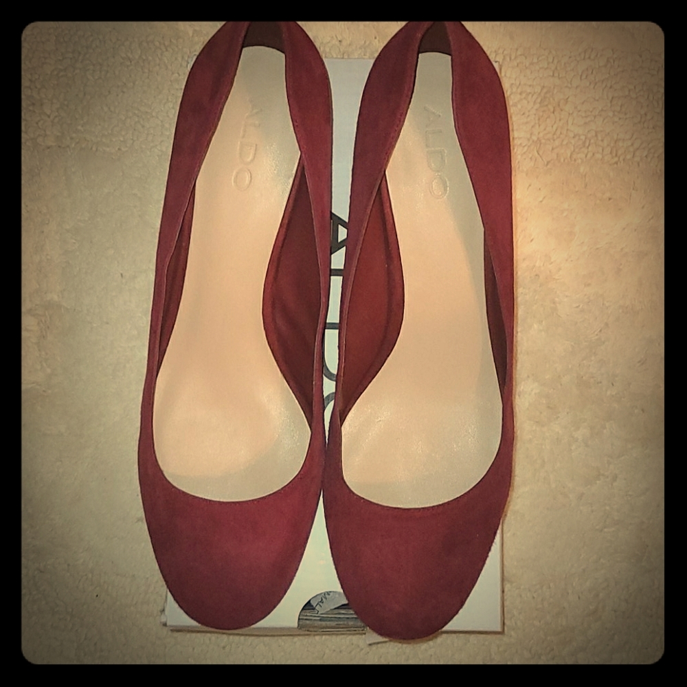 Aldo Falia Suede-Leather Block Mid Heeled Shoe